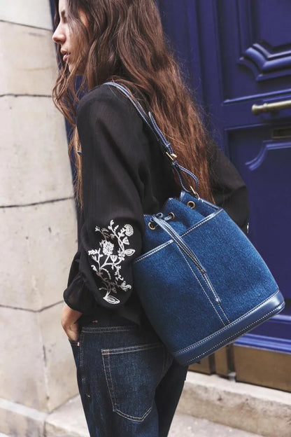 Fashion Denim Bucket Bags for Women Luxury Designer Handbags High Quality Canvas Shoulder Bag 2025 New Drawstring Women's Bag
