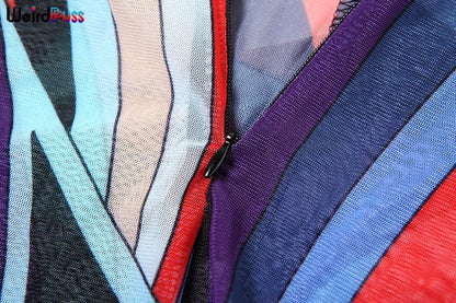 Weird Puss Sexy Colorful Print Jumpsuit Women Zip Y2K Full Sleeve O-Neck Turtleneck Autumn Trend Skinny Stretch Workout Overalls Badiee Stylez