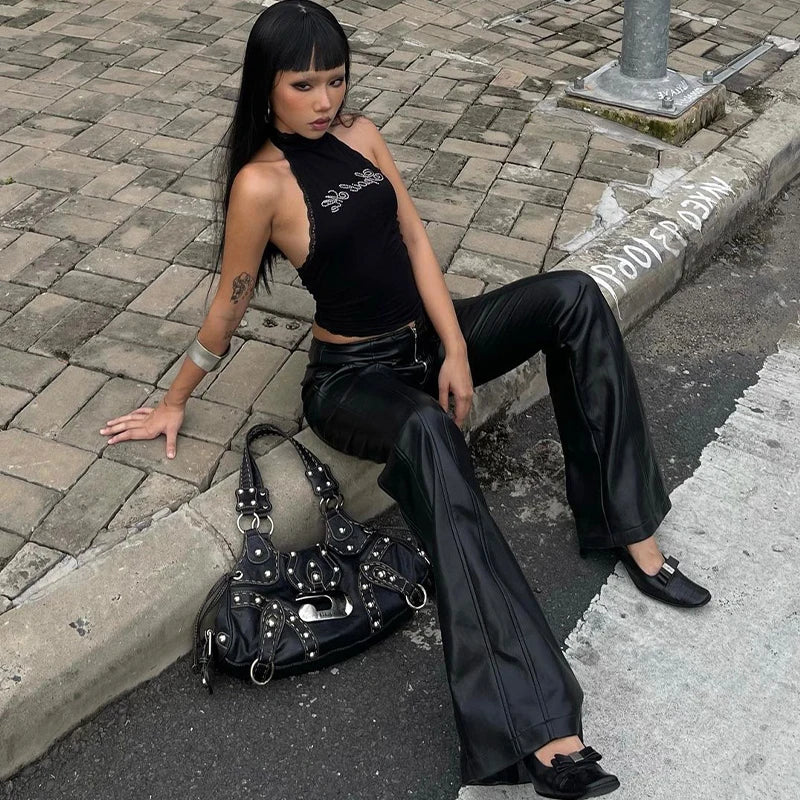 Lygens Halter Rhinestone Diampnds Lace Backless Sleeveelss Women'S Tops Tshirts Y2K Wholesale Casual Solid Fashion Clothing