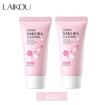 LAIKOU Sakura Cleanser Gentle Deep Cleaning Oil Control Moisturizing Shrink Pores Face Skin Care 50g Skin Cleanser All Skin Type 2pcs