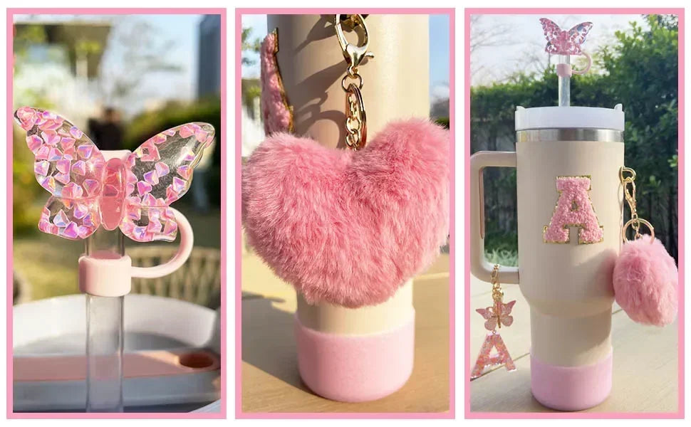 9PCS Accessory Set for Stanley Cup 30oz 40oz Butterfly Straw Cover Cap Silicone Boot Charm Initials Sticker Spill Proof Stopper Badiee Stylez