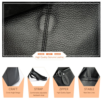 Zency Genuine Leather Women Backpack High Quality Large Capacity Travel Bag Knapsack Schoolbag Shoulder For Ladies Beige Black