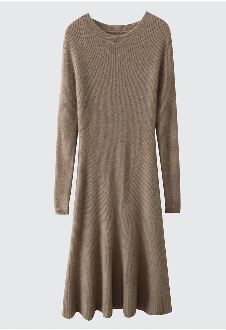 Women's Pure Wool Knitted Long Dress, Round Neck, Fishtail Skirt, Slim, Elegant, Casual, Fashionable, Sweater, 2024Autumn/Winter Badiee Stylez