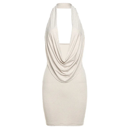 2025 New Diamond Pasted Solid Color Mini Dress Women Fashion Deep V-neck Strapless Dresses Female Trend Streetwear Clothing