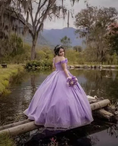 Bomaris Lavender Quinceanera Dresses Ball Gown 3D Flowers Formal Prom Birthday Party Princess Sweet 15 16 Dress Customized Badiee Stylez