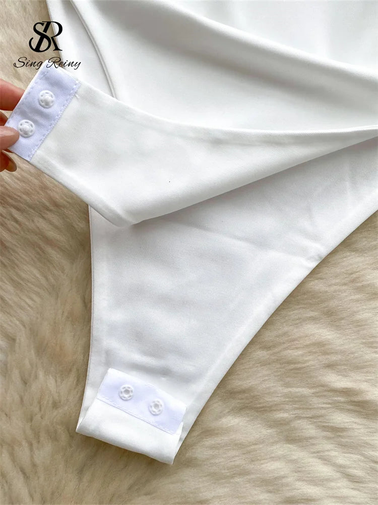 SINGREINY Summer Streetwear Sheath Open crotch Bodysuits Sleeveless Backless Short Rompers Women Solid 3D Flowers Sexy Playsuits