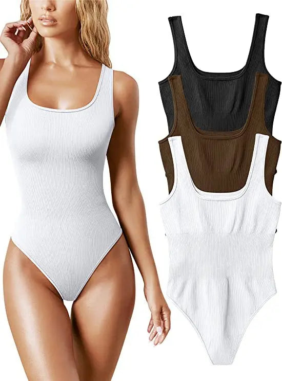 White Sports Tank Top Women Scoop Neck Off Shoulder Body Top Streetwear Ribbed Bodysuits Suit Slim Clothes Catsuit Clothing