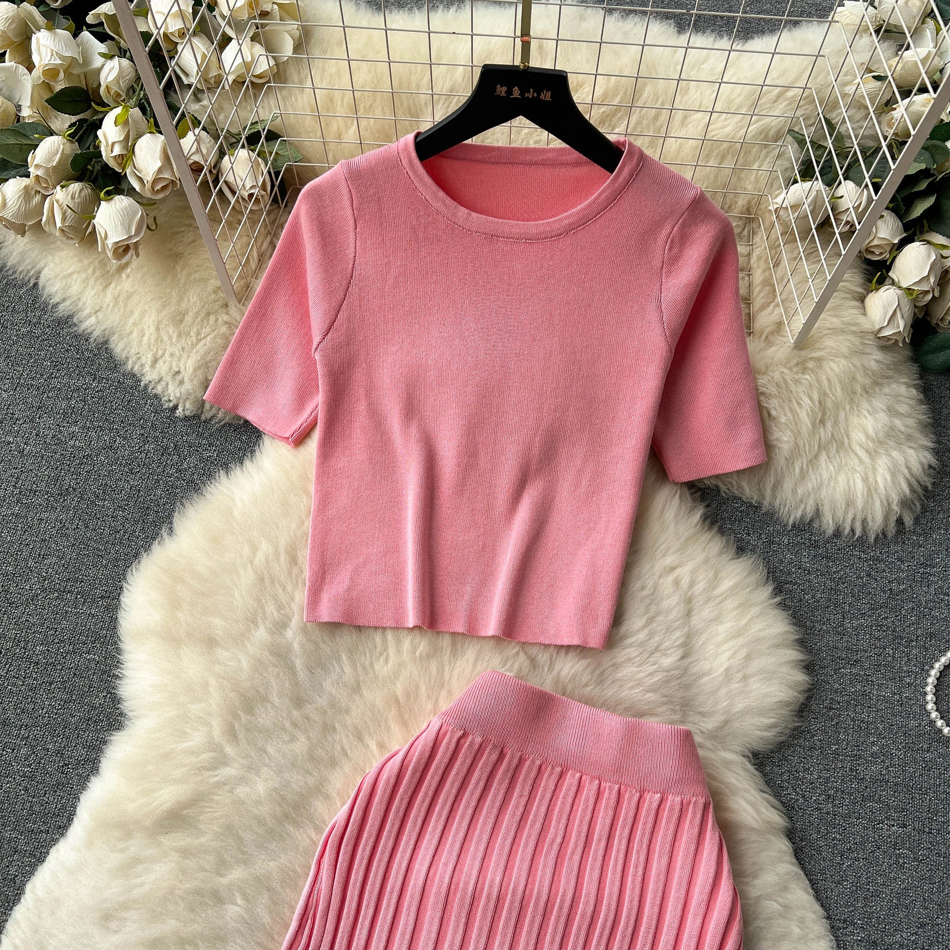 SINGREINY Casual Two Piece Sets Women Summer O Neck Top Elastic Waist Long Skirt Fashion Office Lady Korean Knit Suit