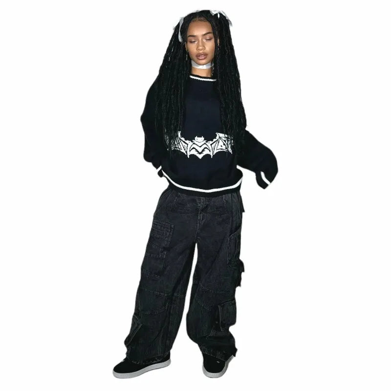 Y2K Fashion Baggy Jeans Denim Cargo Pants Womens Vintage Multi Pocket High Waist New Harajuku Gothic Wide Trouser Streetwear