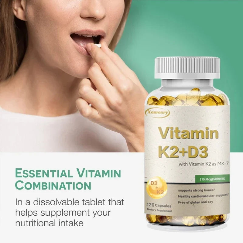 Vitamin K2 + D3 Supplement - Promotes Calcium Absorption, Helps Promote Bone, Teeth, Joints, Heart Immune Health