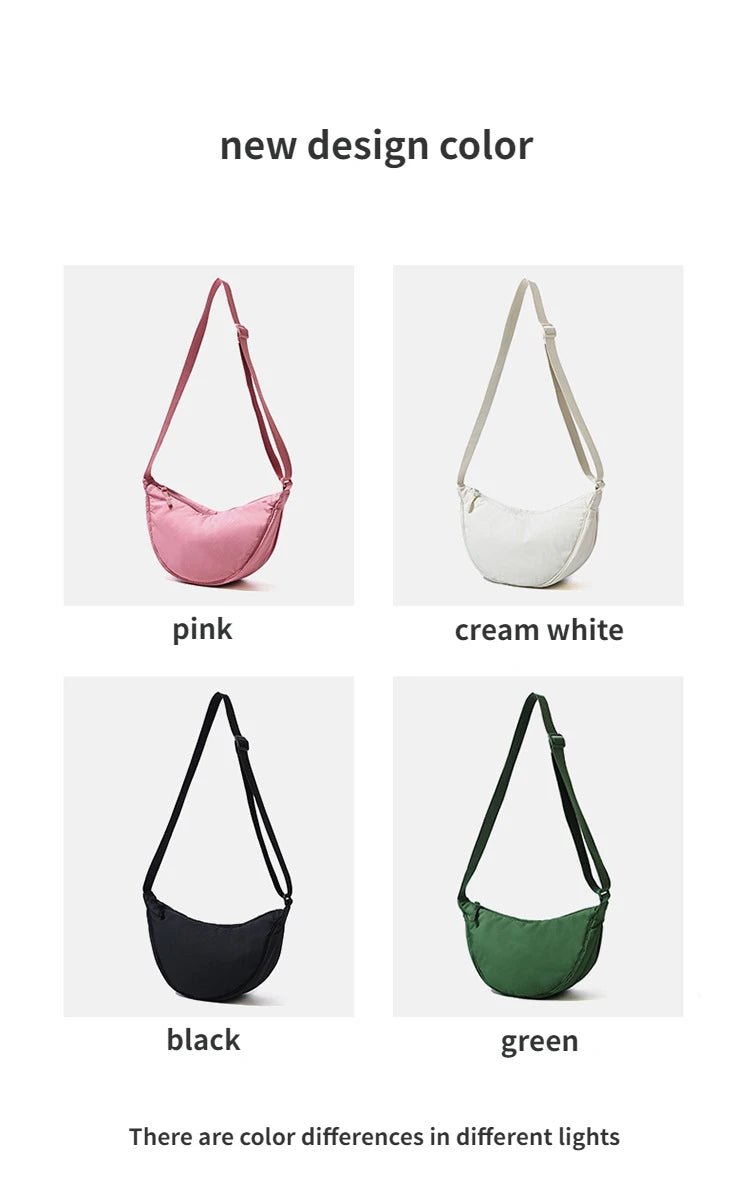 Solid Color Women's Portable Shoulder Bag Simple Female Nylon Cloth Padded Crossbody Bags Travel Purse Handbags Messenger Bag