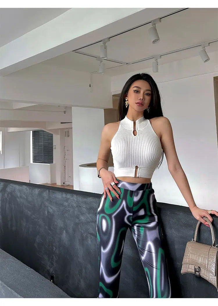 HELIAR Women Sexy Tank Tops Chic Y2K Tops Halter Off Shoulder Tops Crop Tops Elastic Solid Tank Tops For Women Summer