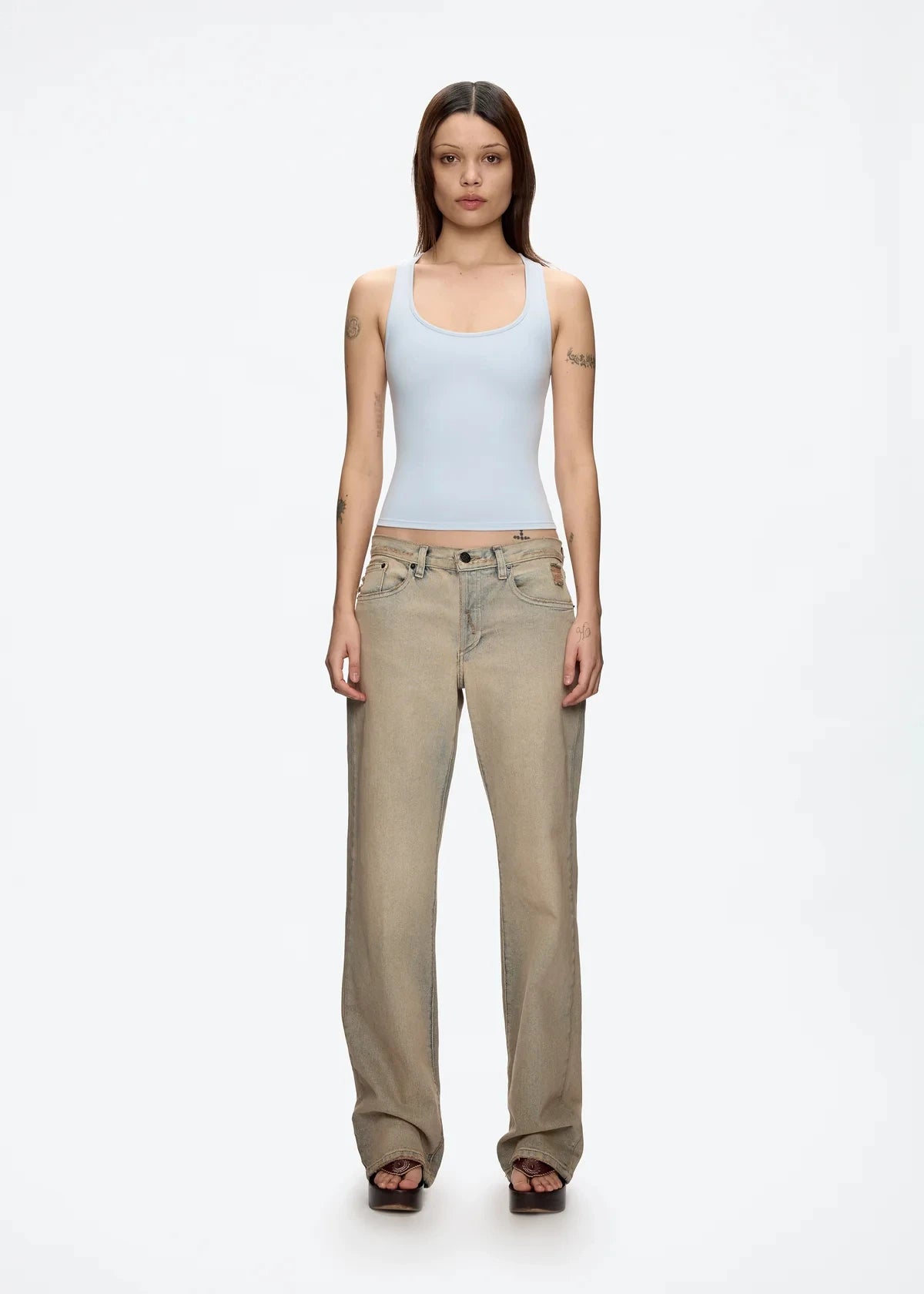 Tank Classic X-shaped Backless Baby Blue and Misty Gray Multi-color Comfortable Elastic Waist Tight Fit Backless Top