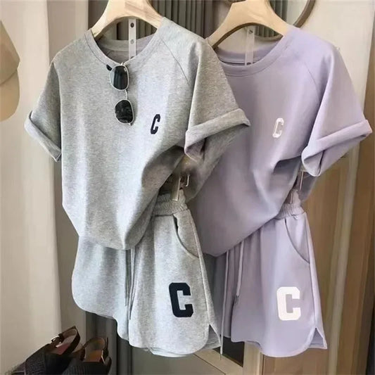 Bull Horn Sleeve Casual Sports Suit Women's Summer Thin Style Summer Running Fashion Western-Style Short Sleeved Shorts Pajamas
