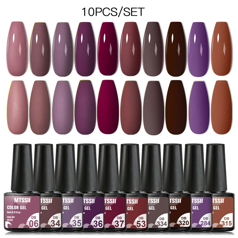 10PCS/Set Gel Nail Polish Set 125 Colors Glitter Semi Permanent Hybrid Gel Varnishes Base Top Coat Soak Off UV LED Nail Art Gel