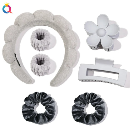 Wash Face Headbands For Women Puffy Sponge Hair Bands Cuff Waterproof Bands Absorbent Wristbands Girls Hair Accessories Set Badiee Stylez