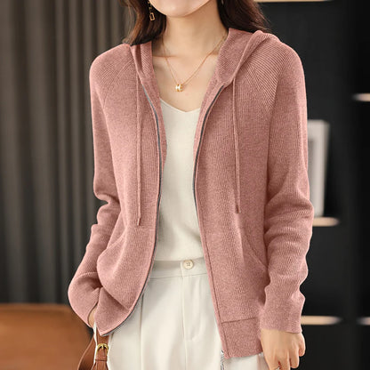 Women Cardigans Autumn Winter Turn-down Collar Zip Front Cardigan Thick Loose Sweater Basic Warm Knit Casual Korean Outerwear pink