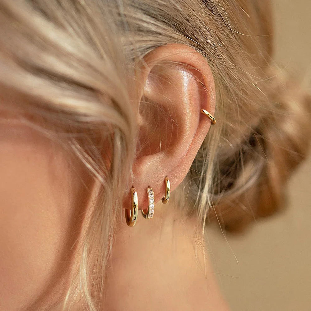 4PCS Set Stainless Steel Huggie Minimal Hoop Earrings 6/8/10mm Crystal Zirconia Helix Tragus Cartilage Earrings Piercing Jewelry Badiee Stylez