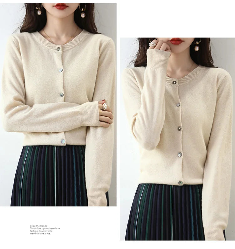 Knitted Cardigan Women's Sweater Autumn And Winter 2022 New Solid Color Coat Round Neck Short Long Sleeve Loose Korean Fashion