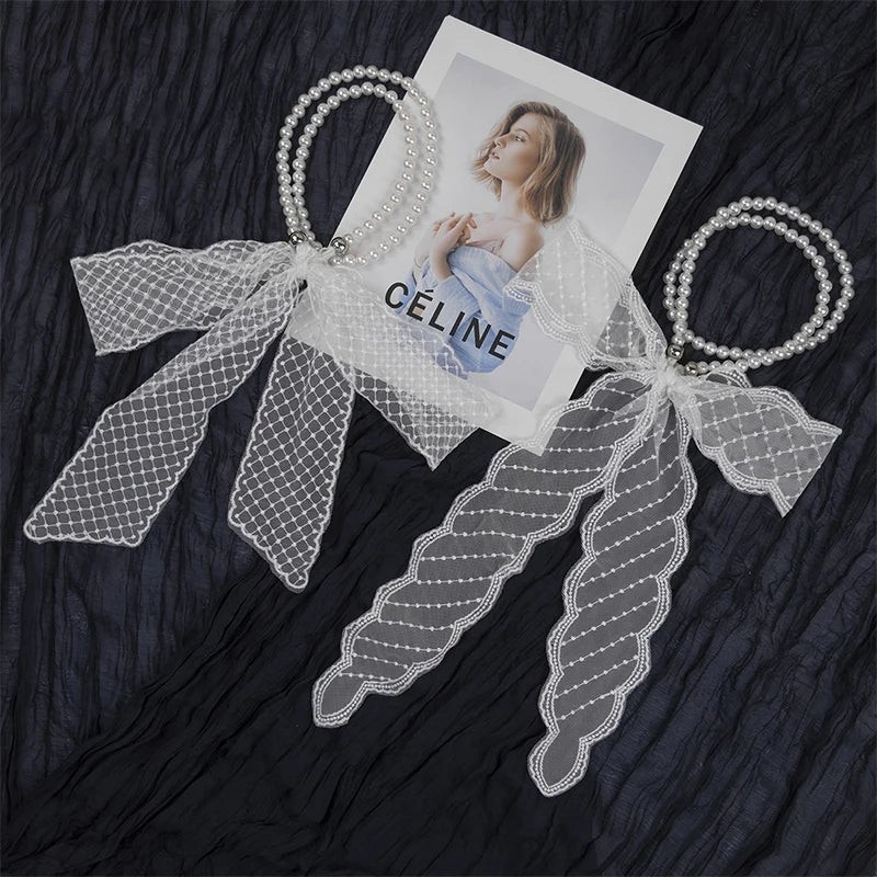 High-Quality Retro Silk Scarf Featuring Lace; Versatile Long Streamer Headband