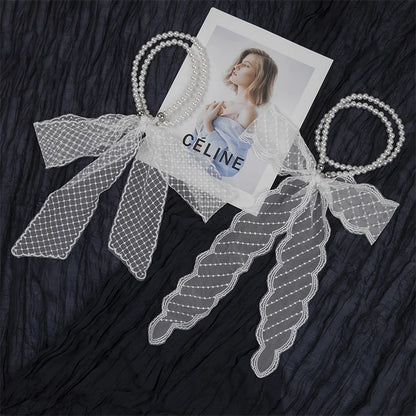 High-Quality Retro Silk Scarf Featuring Lace; Versatile Long Streamer Headband