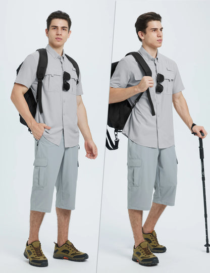 TACVASEN UV Block Fishing Shirts Mens Lightweight Quick Dry Short Sleeve Shirt Breathable Outdoor Hiking Shirt Fishing Shirts