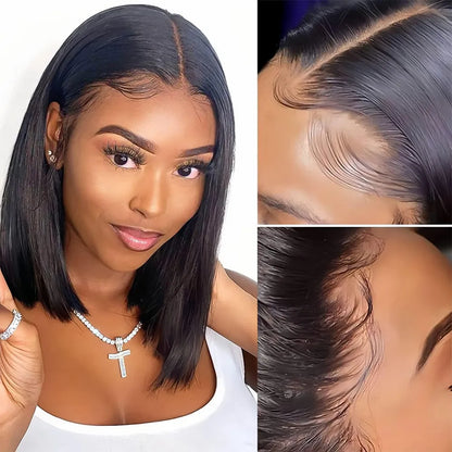100% Human Hair Wig Glueless Braided Closure Hd Lace Frontal Wig Pre Cut Vietnamese Straight Short Bob Lace Front Wig for Women Badiee Stylez