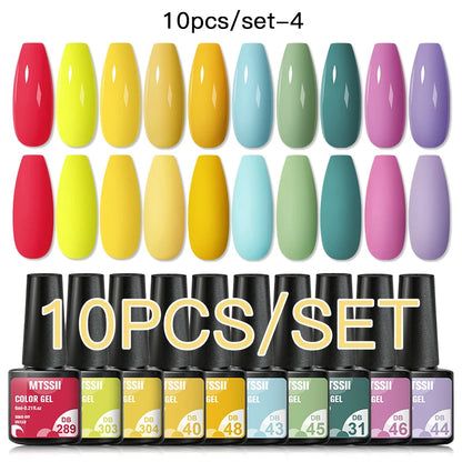 10PCS/Set Gel Nail Polish Set 125 Colors Glitter Semi Permanent Hybrid Gel Varnishes Base Top Coat Soak Off UV LED Nail Art Gel