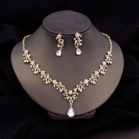 Gorgeous Crystal Fashion Jewelry Sets for Women Luxury Choker Necklace Earrings Prom Wedding Dress Bridal Necklace Sets Gold