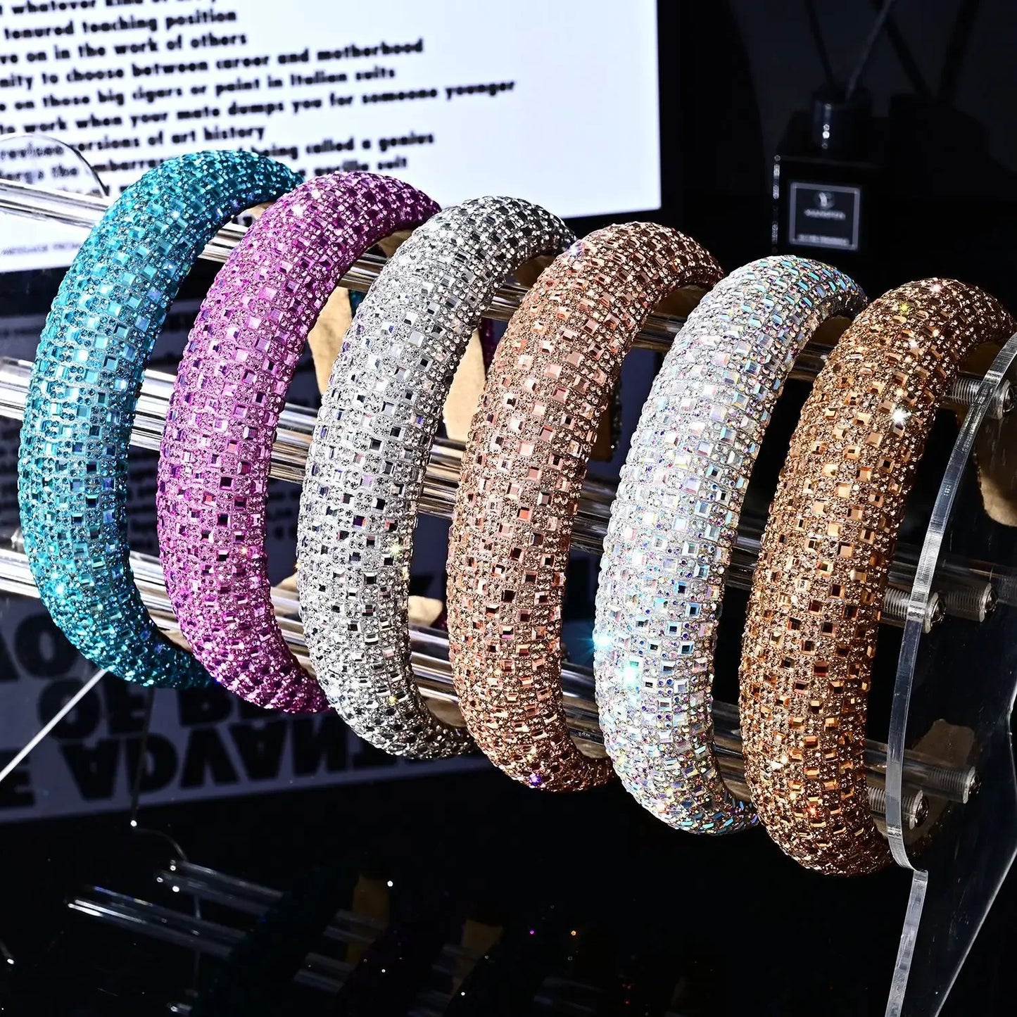 Colorful Baroque Head Hoop Luxury Women Full Crystal Rhinestones Sponge Padded Headband for Lady Girls Diamond Wide Headband