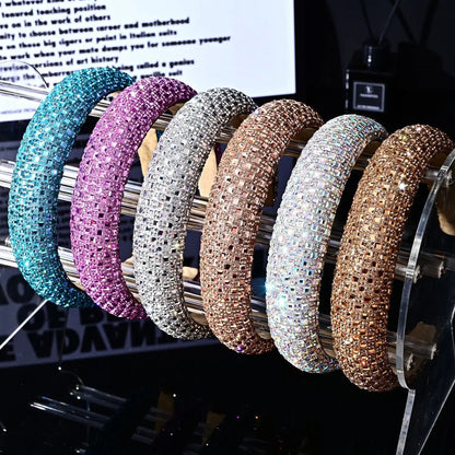Colorful Baroque Head Hoop Luxury Women Full Crystal Rhinestones Sponge Padded Headband for Lady Girls Diamond Wide Headband