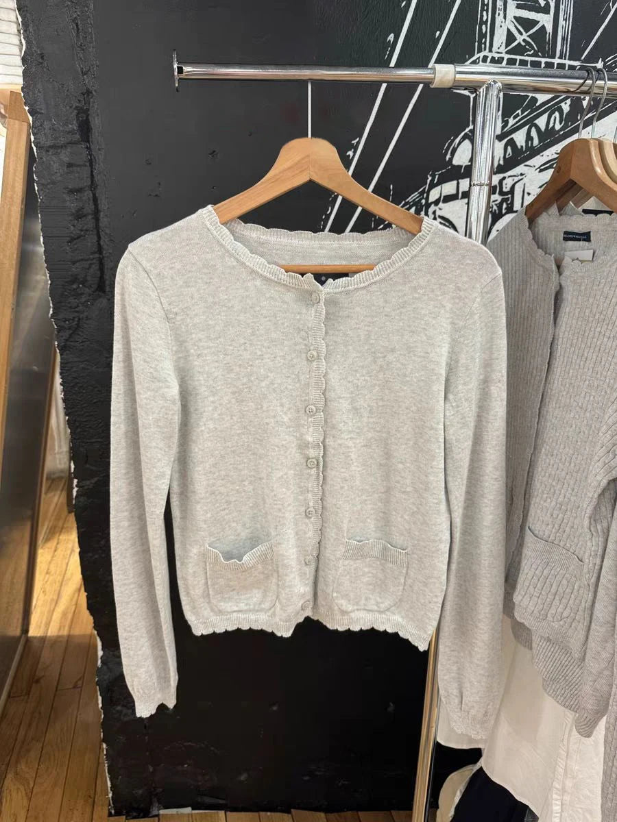 Pockets Gray Knitted Sweater Cardigan Woman Round Neck Long Sleeve Cotton Sweaters Autumn Sweet Preppy Style Knitwear Y2k Top GRAY One Size