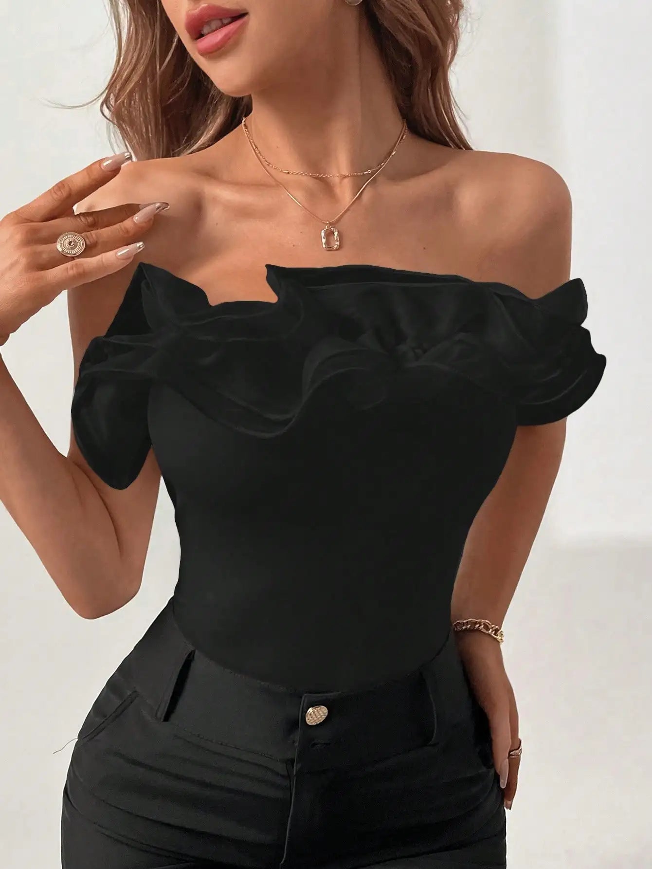 Organza Layered Decorative Ribbed Jumpsuit Women From Europe and the United States Style Design Feel Niche Top Badiee Stylez