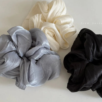 Fashion Vintage Glossy Chiffon Gauze Hair Scrunchies Women Elegant Large Elastic Hair Bands Bright Solid Ponytail Hair Ties Rope