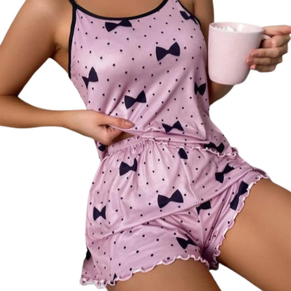 Silk Homewear With Cozy Loungwear Suits For Lounge Women sets Women's Pajamas Pajama Sets Casual Summer Camisole Undershirt Suit Light Purple Bow