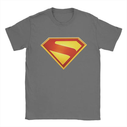Supermans Logo Pure Cotton T-Shirt For Men's Beach Aesthetic T Shirts Round Neck Hipster Tees Oversized Custom DIY Clothes Dark Grey