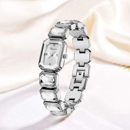 1PC Luxury Women's Watch Fashion Stainless Steel Gold Gorgeous Water Diamond Square Quartz Movement Gift Wrist Watches for Women Badiee Stylez