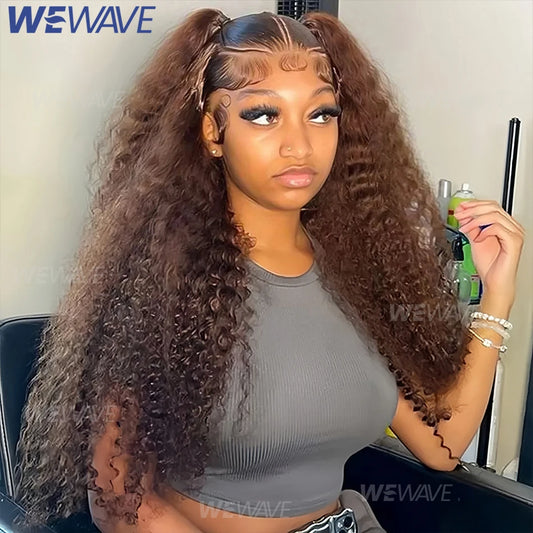 Chocolate Brown Curly Wigs Human Hair 13X4 13X6 Hd Lace Frontal Wig Colored Water Deep Wave Lace Front Wig For Women 30 36 Inch Badiee Stylez