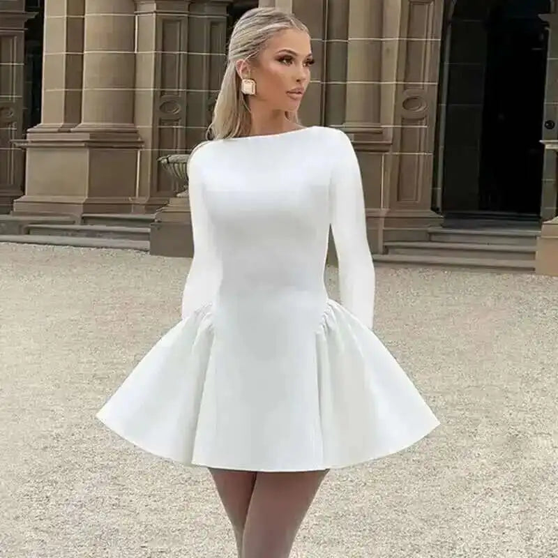 Townlike Lace Patchwork Waist Wrap A-line Dress Women Mini 2024 Autumn Winter Dress Backless Nightclub Sexy Party Dresses D4A17668Awhite