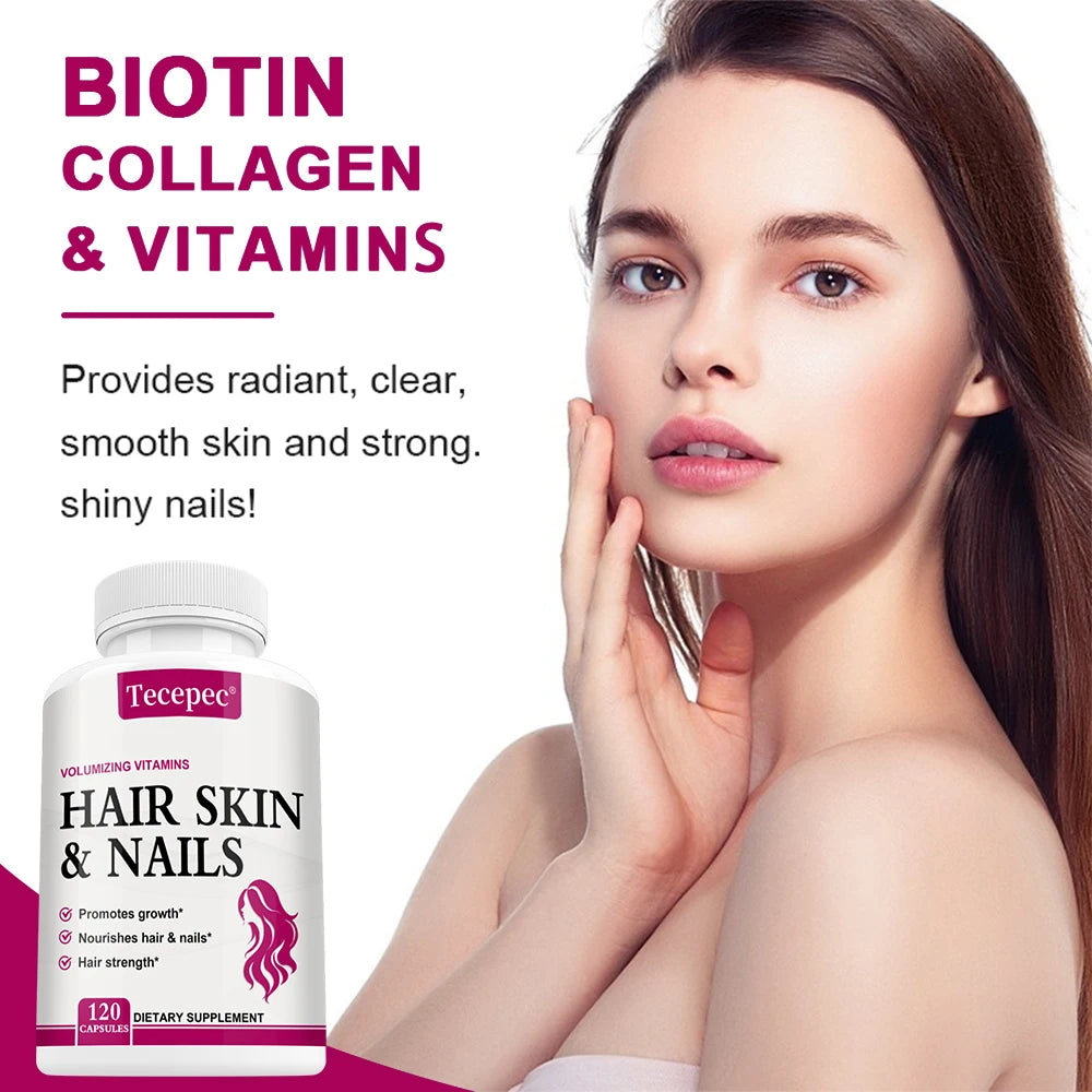Hair Skin & Nails Vitamin Capsules - with Biotin and Collagen, Nutritional Supplement for Men and Women, Non-GMO, Gluten-Free