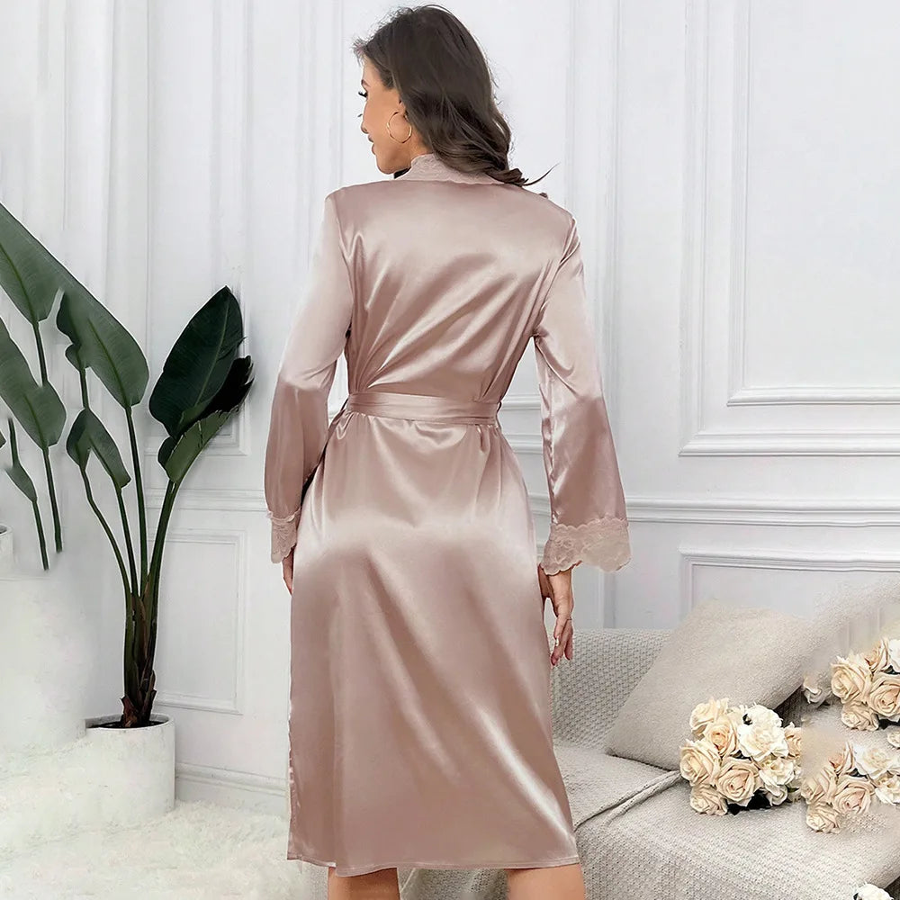 New Long Bathrobe Sexy Lace Light Luxury Long Sleeve Velvet Robe Bathrobe Bathrobe Home Wear