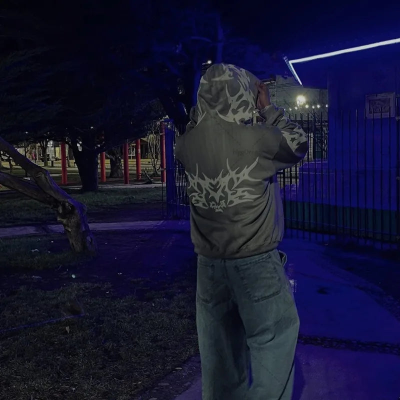 Striped Print Harajuku Gothic Casual Loose Sweatshirt Men Fashion Retro Hip-hop Y2K 2025 Rock Streetwear Oversized Hoodie Women