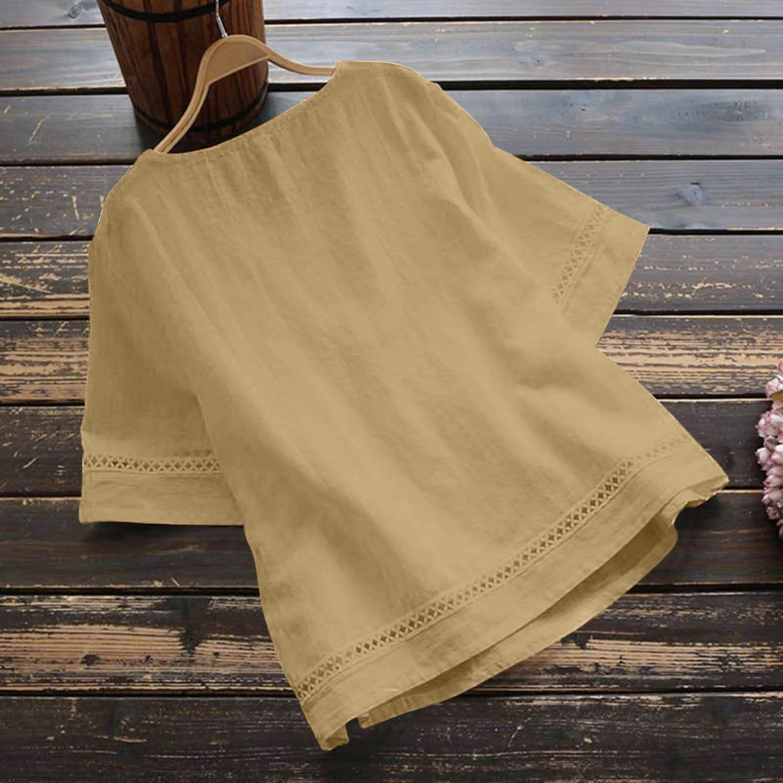 Fashion O-neck Short Sleeve White Lace Tops And Blouses Women 2024 Summer Loose Casual Cotton Linen Top Femme Blouse Shirt Woman