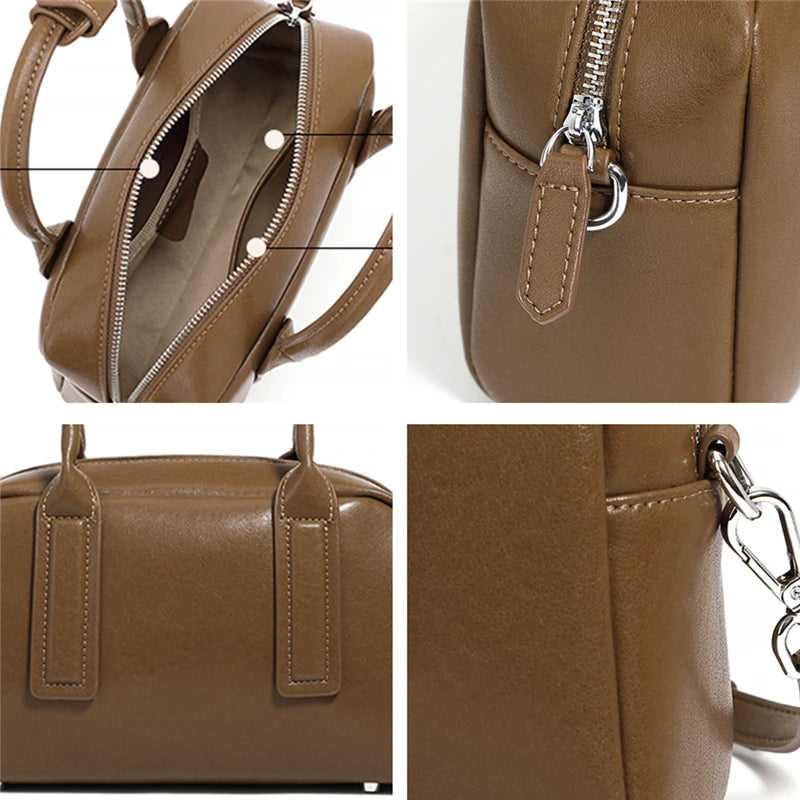 Burminsa Vintage Genuine Leather Pillow Small Shoulder Bags For Women 2025 Luxury Designer Crossbody Purses Tote Ladies Handbags