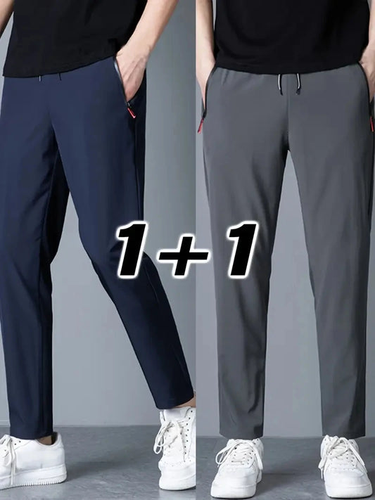 2 Pieces Men's Casual Pants Stretch Elastic Waist Jogger Korean Classic Blue Black Gray Male Brand Trousers Plus Size Badiee Stylez