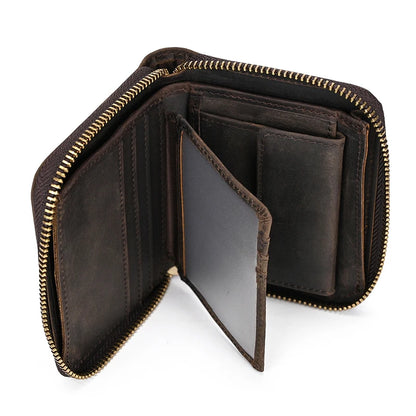 2023 New Short Wallet Men Women Vintage Fashion Card Holder Zipper Coin Purse Crazy Horse Leather Mens Slim Zipper Purse Wallet