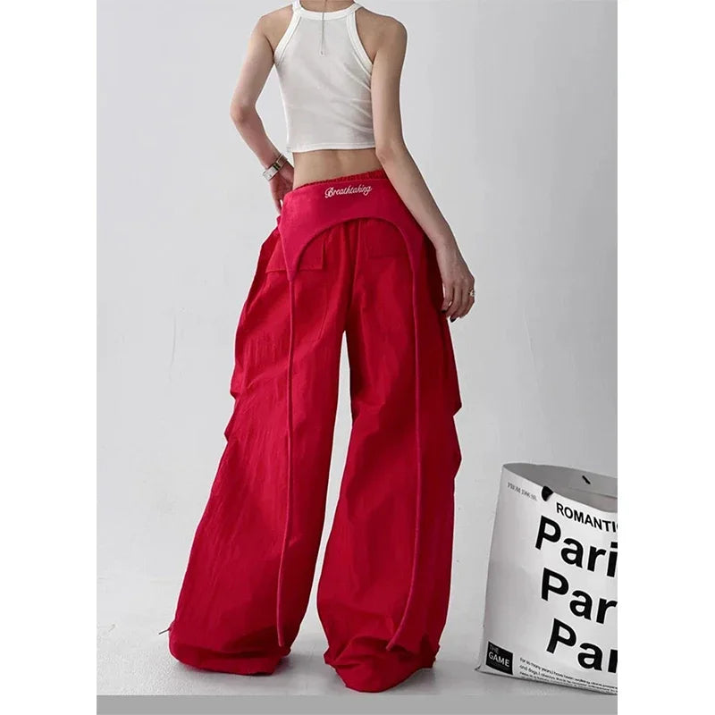 Korean Y2K Cargo Pants Women Streetwear Letter Print Baggy Sweatpants Gyaru Harajuku Wide Leg Joggers Summer Casual Trousers Badiee Stylez