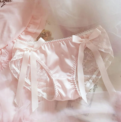 Japanese-Style Soft Girl Thin Transparent Pink Lolita Lolita Loli Lace Cute Sexy Underwear Fat Satin Lace Bow 1pc