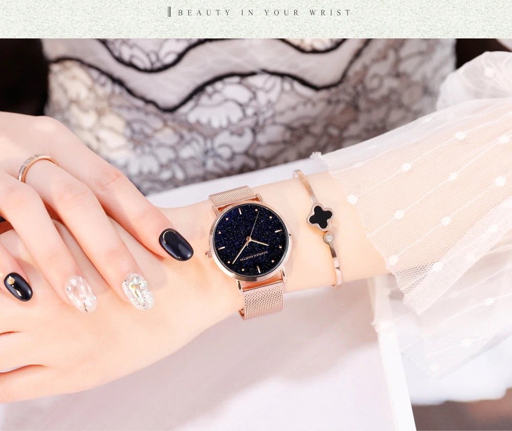 2025 New Women's Luxury Watch Matte Dial Japanese Quartz Movement Stainless Steel Mesh Strap Hannah Martin Brand Original Watch