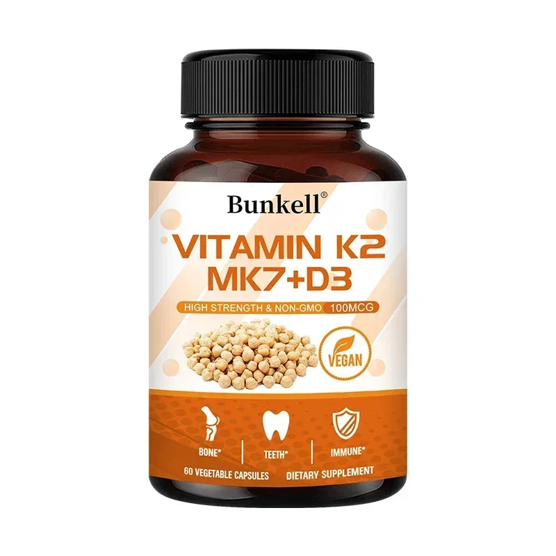 Vitamin K2 MK7 and Vitamin D3 Supplement Capsules, Support Bone Immunity, and Heart Health, Promote Calcium Absorption 60 count-1 bottle